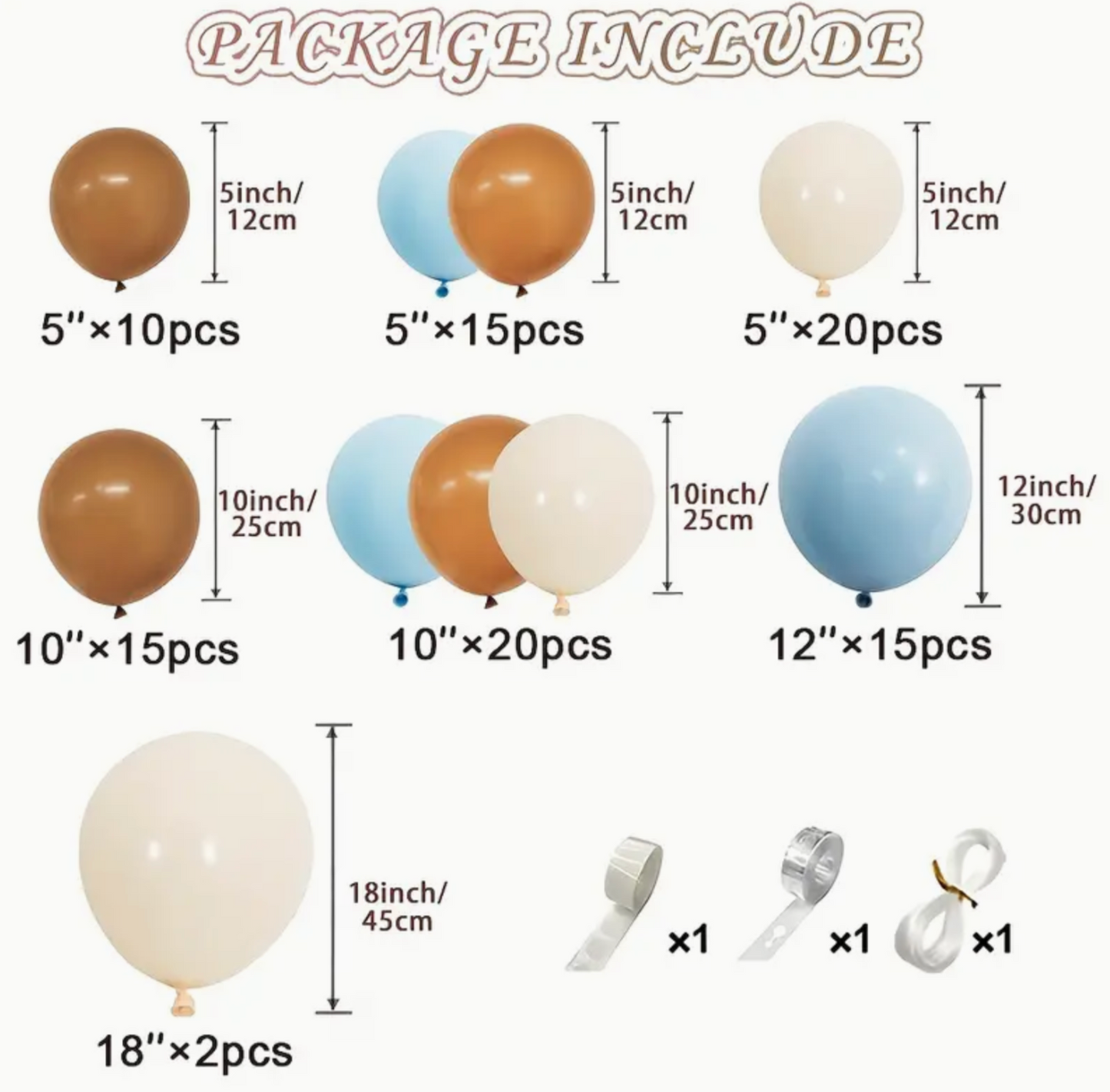 155pcs, Boho Baby Shower Balloon Garland Kit - Light Blue, Coffee Brown, White Ivory