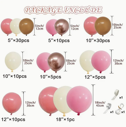 216pcs Pink And Retro Coco Metallic Rose Golden Nude Balloons