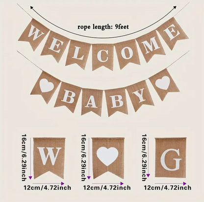 Burlap WELCOME BABY bunting
